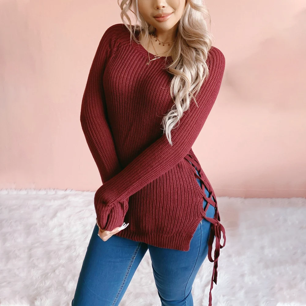 Women Pullovers Sweaters Knitted Korean Tops Elasticity Solid Jumper Fashion Slim Fit Round Neck Warm Female Autumn Winter D30 | Женская