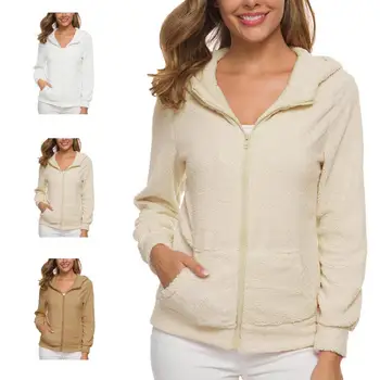 

Women Autumn Winter Warm Thicken Hooded Sweatshirt Zipper Fleece Coat Outwear