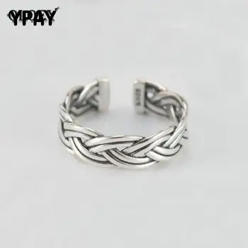 

YPAY Vintage Twist Open Rings for Women Men 100% Pure 925 Sterling Silver Adjustable Finger Ring Fine Party Jewelry YMR301