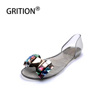 

GRITION Sandals Women Transparent Beach Summer Slipper Ladies Crystals Flat Heel Sandals Female Casual Lazy Comfortable Shoes