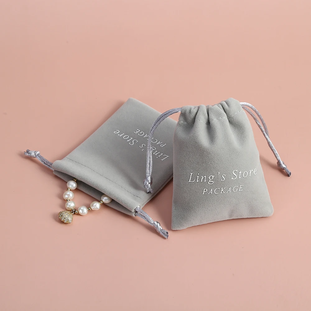 50 Personalized Jewelry Packaging Bags Grey Small Velvet Gift Drawstring Pouch for Wedding Cosmetic Lipsticks Earrings Necklace 10pcs beige pink velvet jewelry packaging pouches bags small gift ribbon drawstring bags necklace bracelet earrings storage bag