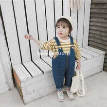 Весенне-осенние модные однотонные брюки с подтяжками для маленьких девочек 0-4 лет, Свободные повседневные комбинезоны для мальчиков и девочек