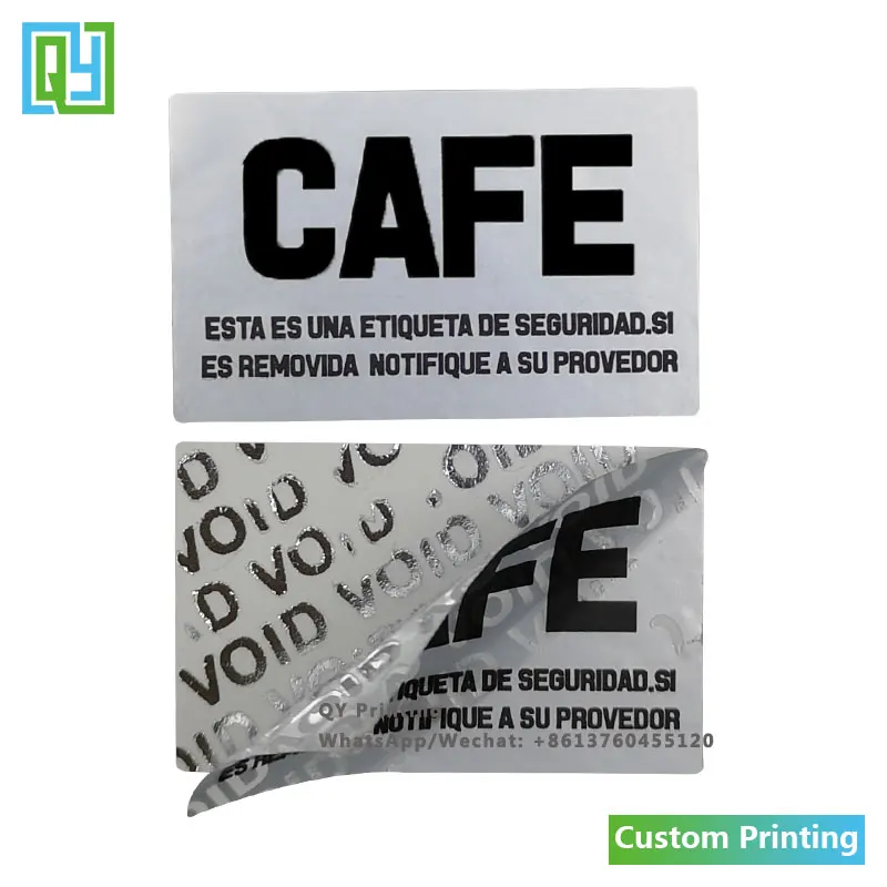 1000pcs 25x40mm 무료 배송 사용자 정의 로고 인쇄 실버 애완 동물 보안 인감 Void 레이블 봉투 씰링 테이프 보안 스티커