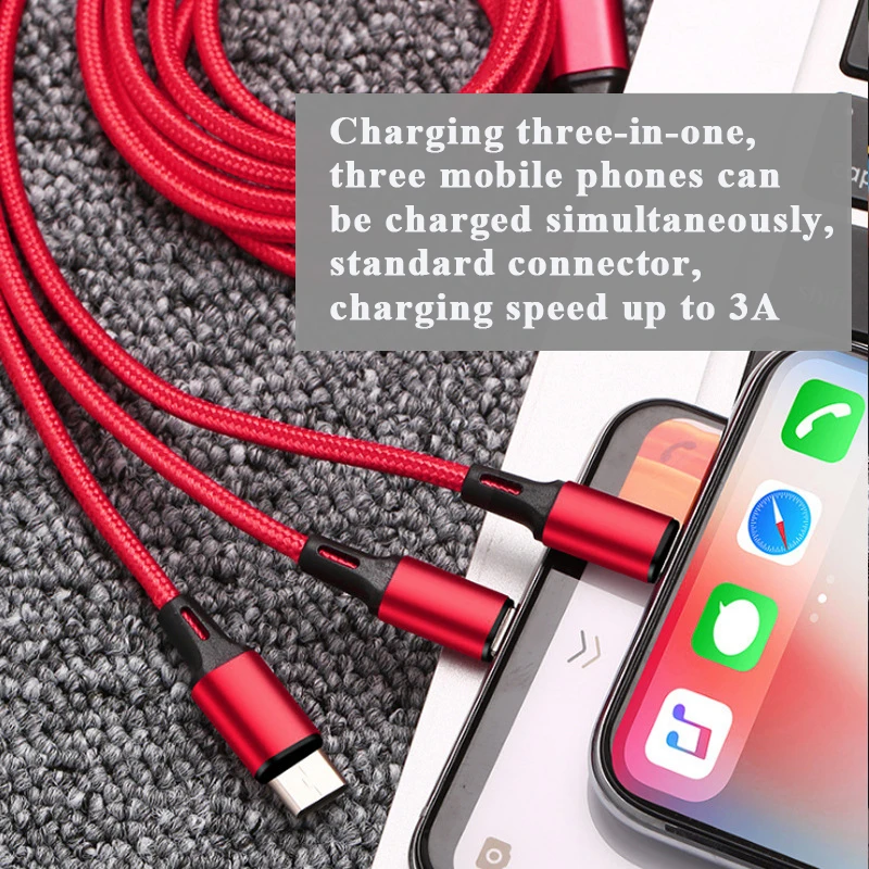 USB кабель 3 в 1 кабель для зарядки iOS Android type-c один для трех кабель для передачи данных алюминиевый сплав нейлоновый плетеный кабель 1 м
