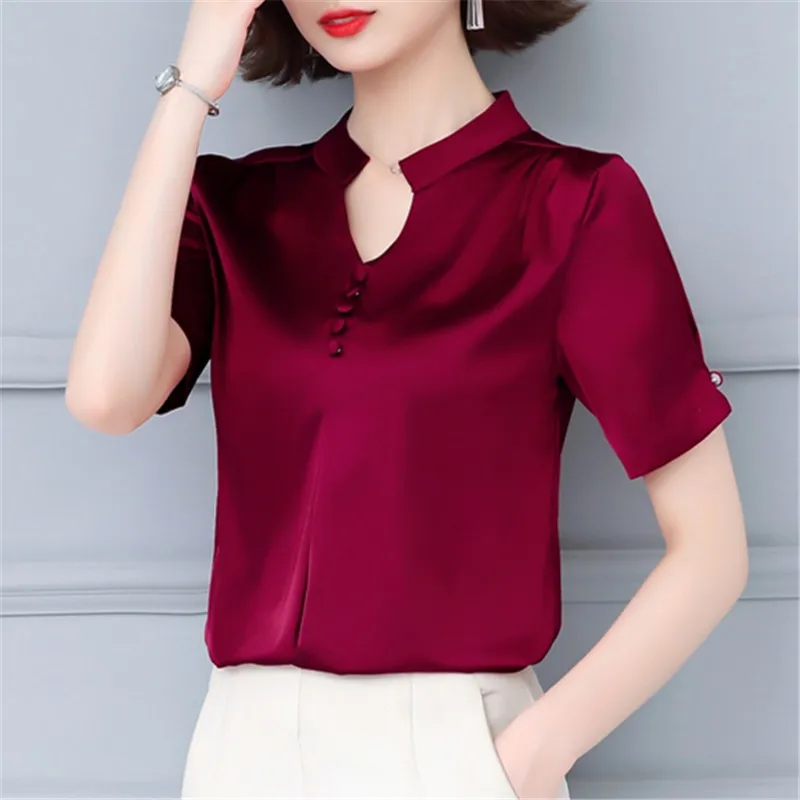 

2019 New Fashion Summer Women Tops And Blouses Ladies Chiffon Solid Color Plus Size Short Sleeve V Neck Shirts Blusas Clothing