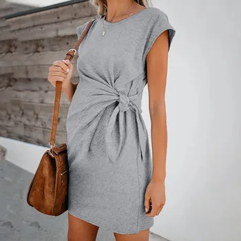 

2020 popular pure color tie-in waist pregnant women dress soft and comfortable cotton spot pregnant dresses pregnancy dress