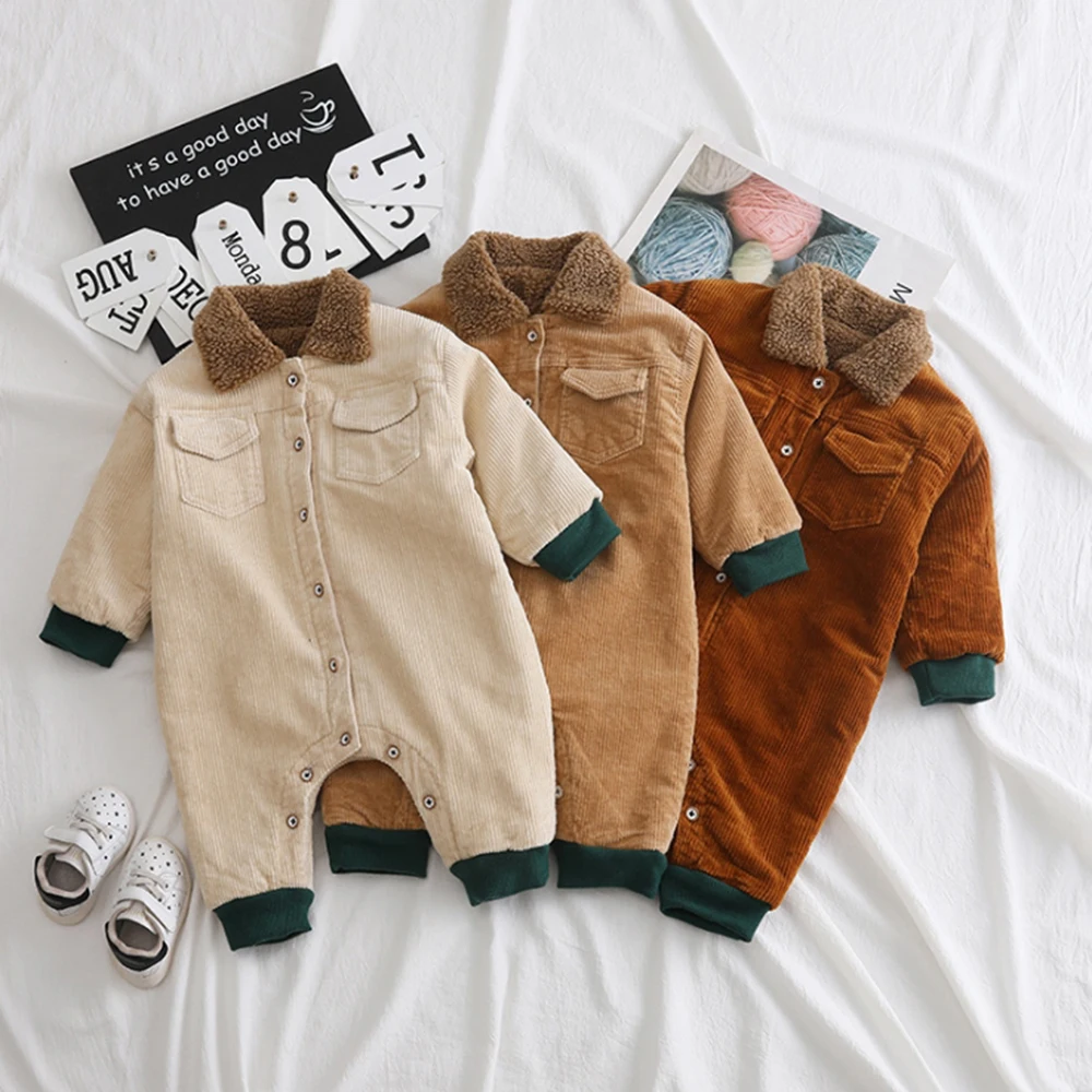 

Winter Infant Outfit Thicken Lining Baby Rompers Baby Rompers Winter Newborn Boy Jumpsuits Corduroy Infant Girl Rompers