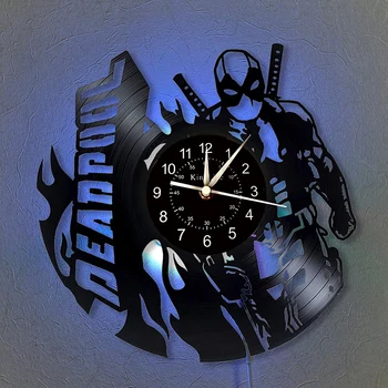 

Vinyl Record Wall Clock Deadpool LED Clock | Home Decor Marvel Movie Gifts for Kids | Hanging Lamp 7 Color Luminous Wall Clock.