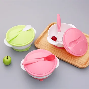

Baby Feeding Tableware Children Plate Temperature Spoon Sucker Bowl Toddler Baby Feeding Training Bowl with Spoon Learn Dishes