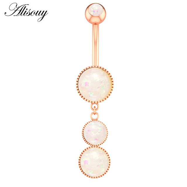 1pc Flower Heart Dangled Belly Navel Piercing Button Ring 14G Stainless Steel CZ Crystal Opal Ombligo Woman Body Jewelry