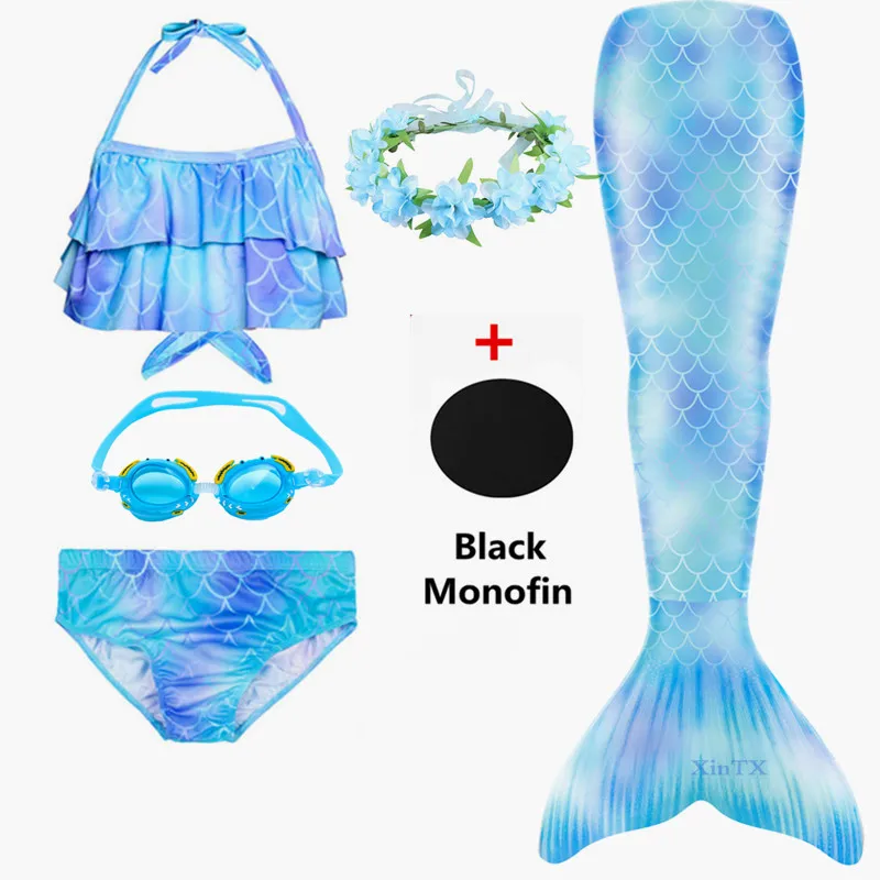 Детский купальный костюм русалки для девочек С флиппером, Моноласты, бикини для девочек, можно добавить монофиновые очки с гирляндой, одежда для купания