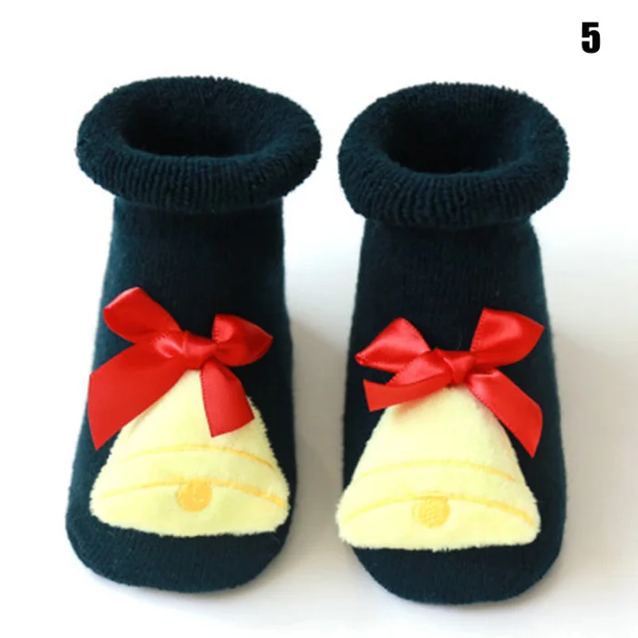 Хлопковые носки-тапочки для новорожденных; Рождественские теплые нескользящие носки с героями мультфильмов для девочек и мальчиков; сезон осень-зима; плотные эластичные носки