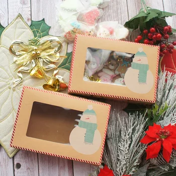 

22*15*7cm 10pcs Kraft Paper Red Christmas Snowman snow Design Paper Box Candle cookie candy DIY Party Favors Gifts Packaging