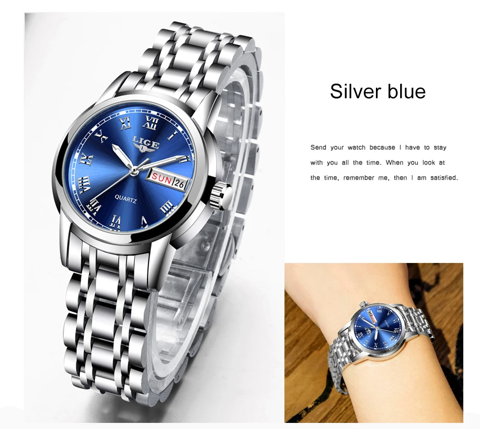 LIGE Fashion Women Watches Gold Blue Ladies Bracelet Watches Reloj Mujer 2020 New Creative Waterproof Quartz Watch For Women+Box
