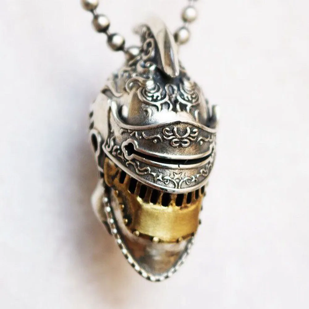 DIY Knife Beads Jewelry Pendant White Brass Roman Knight Helmet Skull EDC Keychain