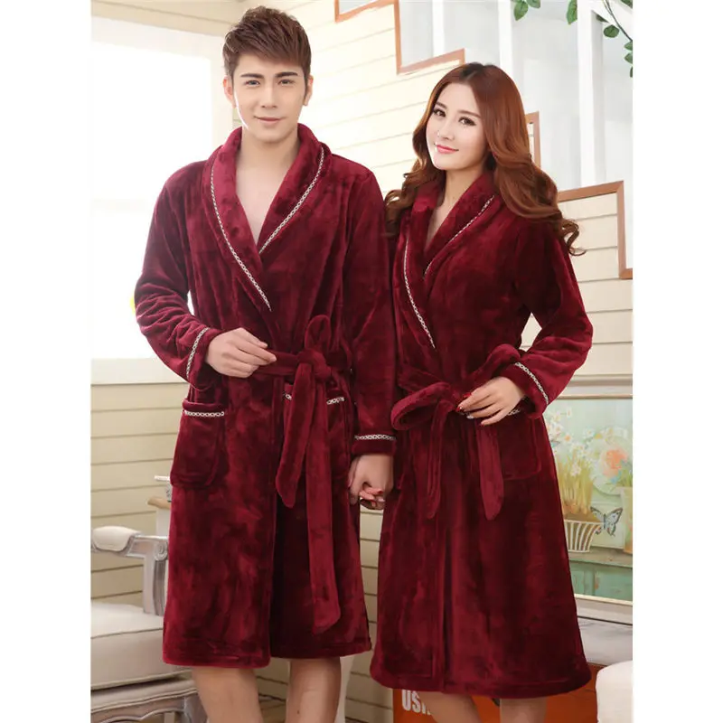 Couple Nightgown Autumn and Winter Thickening Bathrobe Men's Flannel Sleepwear Coral Fleece Plus Long Ladies Plus Velvet Robes