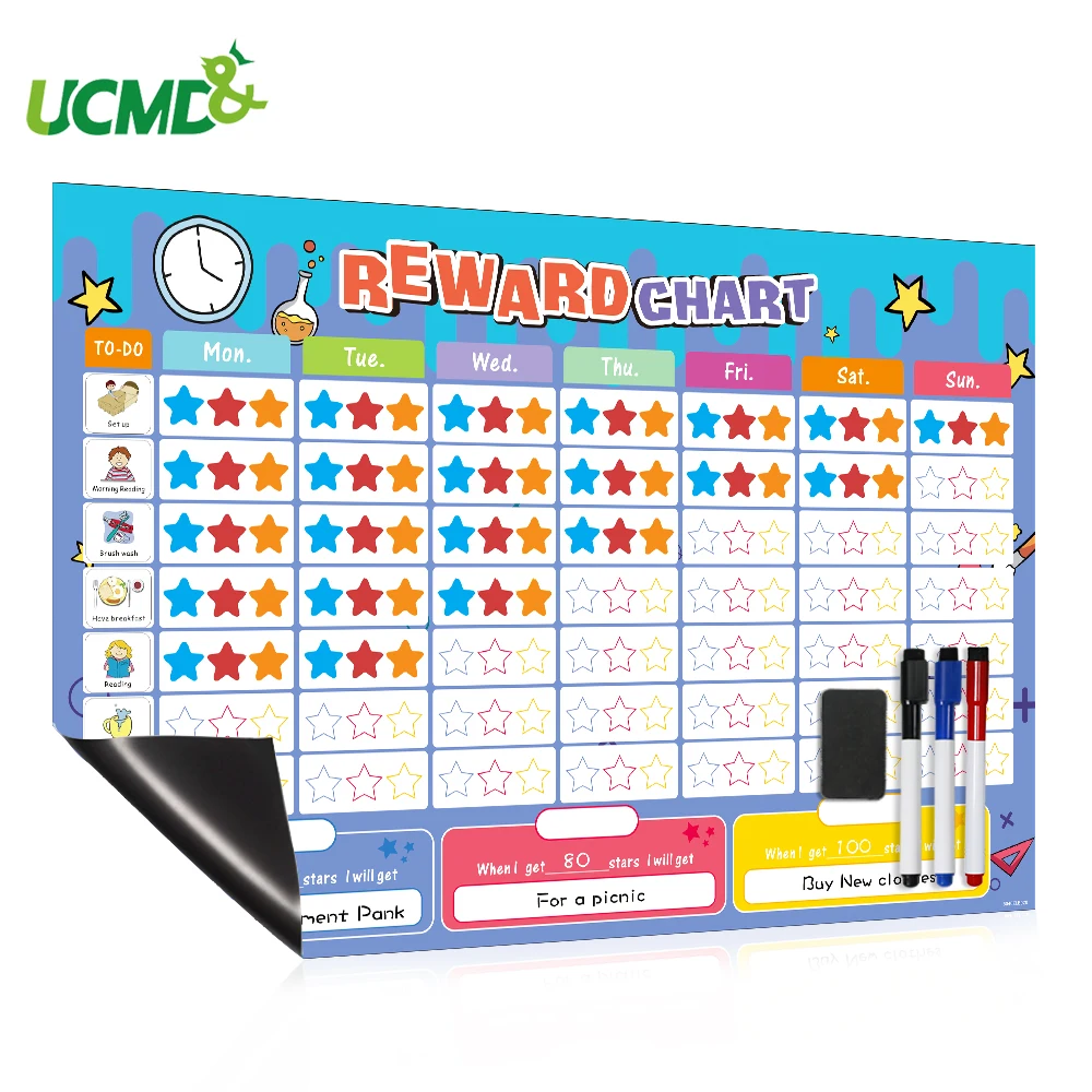 

Child Growth Record Table Wall sticker Good Behavior Responsibility Reward Chart With Magnetic Star Fridge Sticker Calendar Toys