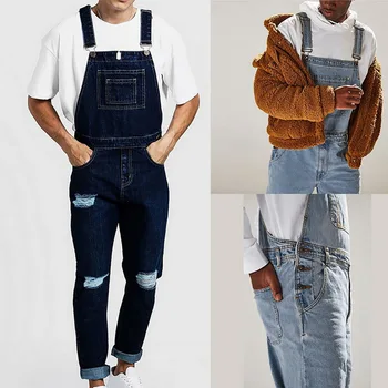 

Dihope Men Casual Jeans Denim Strap Jean Jumpsuit Loose Fitting Sleeveless Casual Feminino Overalls Dungarees Playsuit