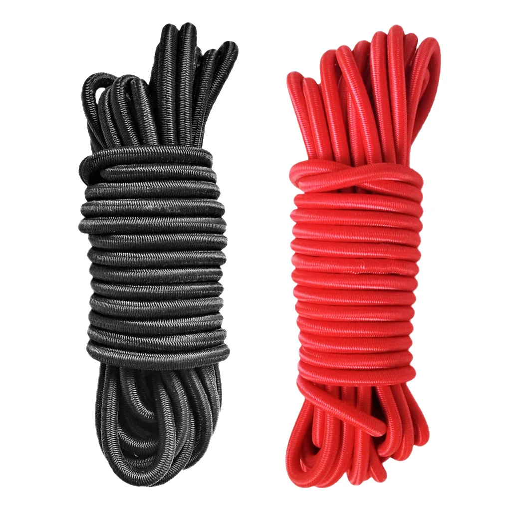 2 Pieces 4mm x 5m Black & Red Strong Elastic Bungee Rope Shock Cord Tie Down Marine Boat Kayak Camping Outdoor