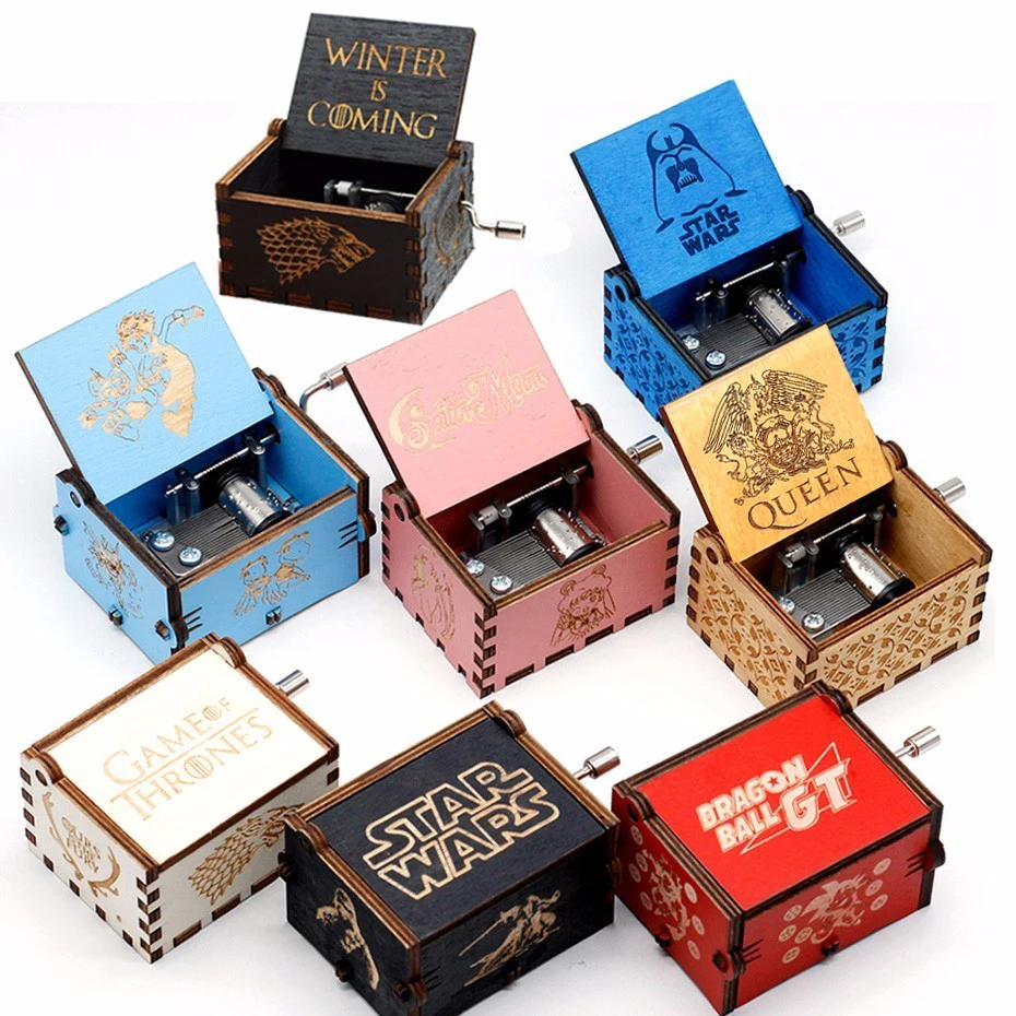 

Wooden Hand crank Music Box Game of Thrones gift for Chirstmas happy birthday new year gift children gift