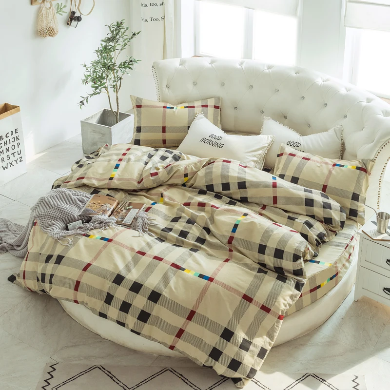 

100% Pure Cotton Round Bed 4 Pcs Leopard Print Cartoon Stripe Lattice Pillowcase & Duvet Cover Fitted Sheet Sets 200cm 220cm