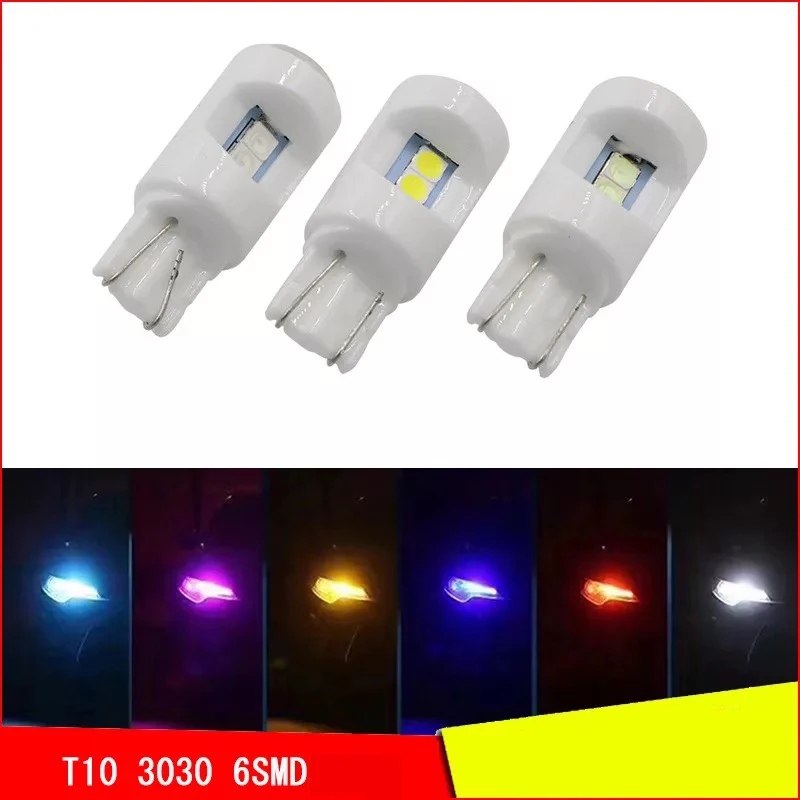 10 шт. T10 W5W WY5W керамический супер яркий 6 SMD 3030 светодиодный габаритный светильник для салона автомобиля, для чтения, купольная лампа, автомобильная Клинообразная парковочная лампа