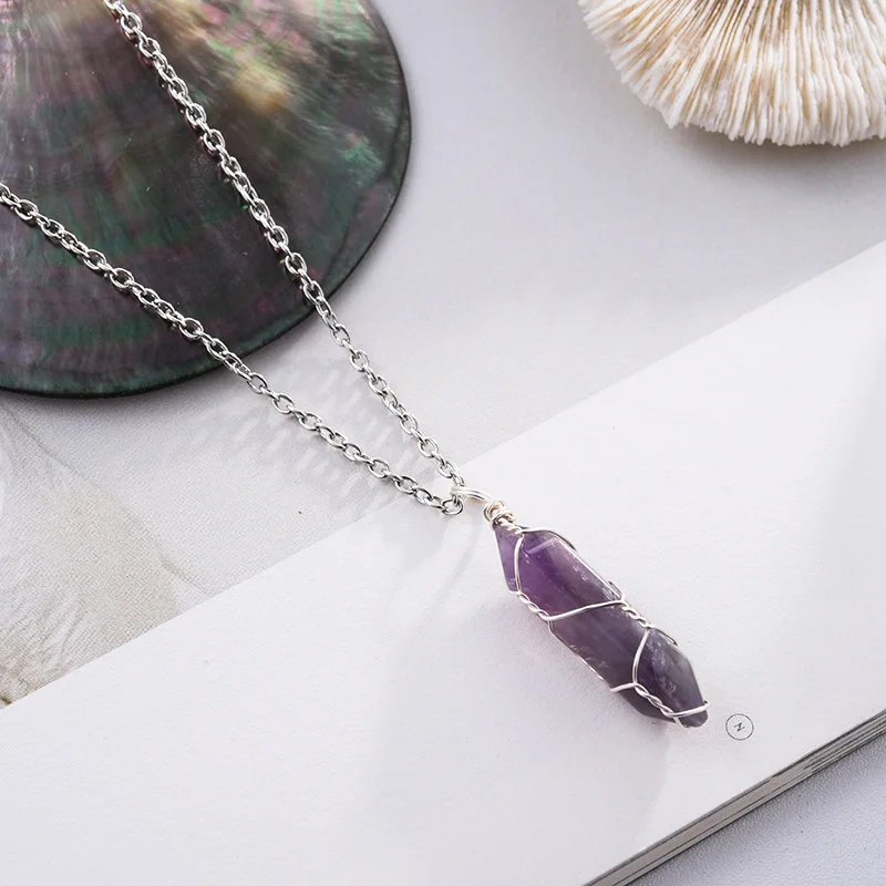 Hexagonal Cylindrical Crystal Necklace 