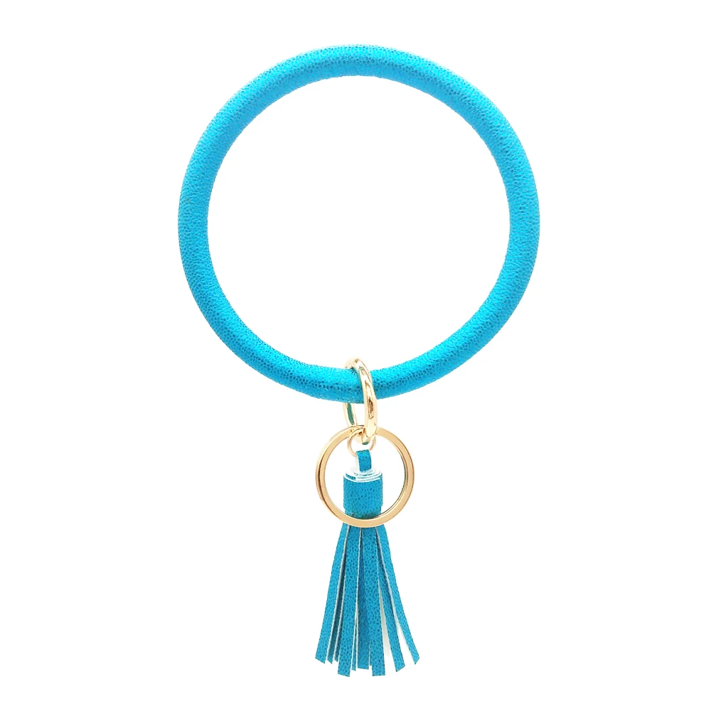 PU Leather Bracelet Keychain for Women Bright Solid Color Wristlet Keychain Fashion Tassel Bangle Keychain Accessories