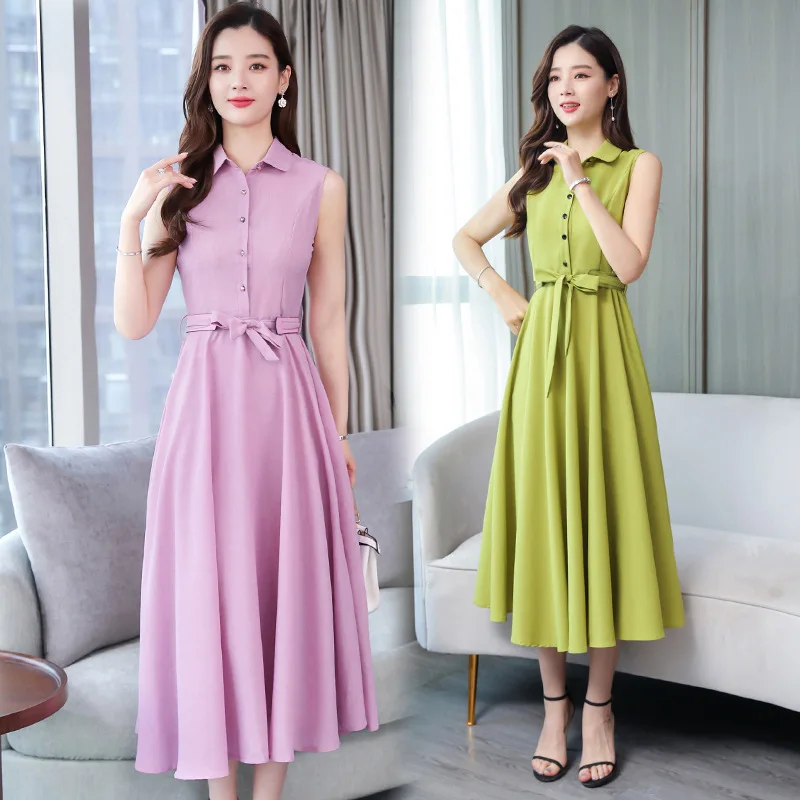 

2019 Summer New Style Korean-style Slimming Cotton Linen Large Size Large Size Women Dress Dress