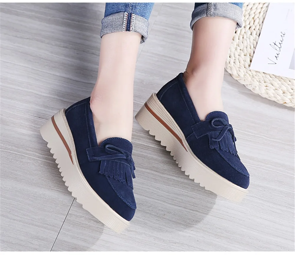 HX 2859-2019 Fashion Tassel Women's Platforms Shoes Genuine Leather Womans Sneakers-17