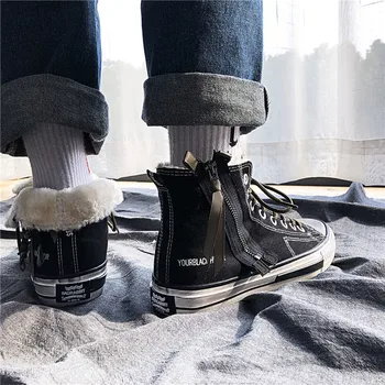 

sneakers men Classic plus velvet skate shoes solid color canvas shoes with casual shoes