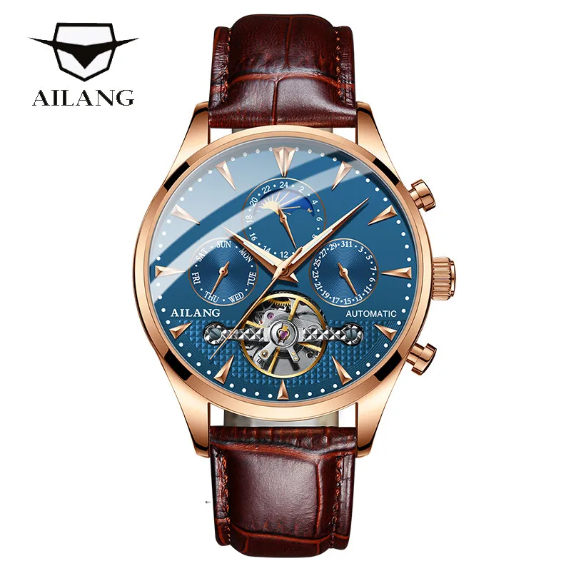 AILANG Tourbillon Mechanical Watches for Men Leather Strap Male Wristwatch Top Luxury Brand Business Automatic Men's Clock Reloj seagull men s watch tourbillon manual mechanical wristwatch classic casual sapphire alligator leather strap heritage series 8809