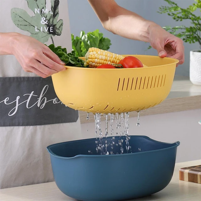 Panier de vidange à Double couche avec pieds antidérapants, passoire  alimentaire en PP, paniers de lavage pour outils de cuisine d'intérieur et  gadgets, vente en gros, 1 ensemble - AliExpress