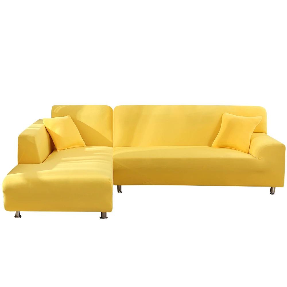 yellow Твердый чехол для дивана, эластичные Чехлы для дивана для гостиной, чехлы для дивана, секционный угловой, l-образный протектор дивана, 2 шт - Цвет: yellow
