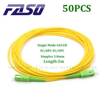 

FASO 50Pcs 5m SC/APC Fiber Optic Patch Cord SX Core 3.0mm Single Mode Optical Fiber Jumper Yellow Jacket