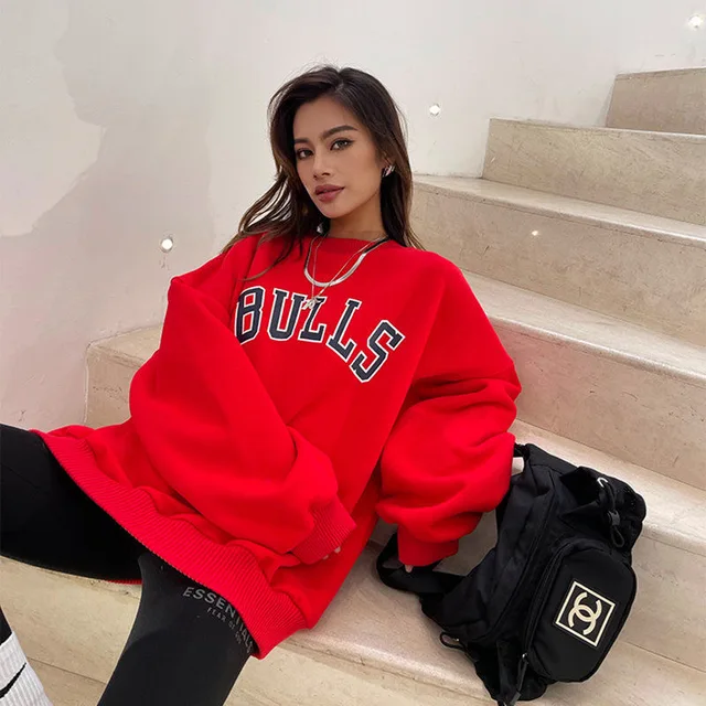 Thick Printing Fashion Autumn Vintage Pullover Basketball Loose AliExpress For Team Jumper Sweatshirts Women Crewneck American Red Loose -