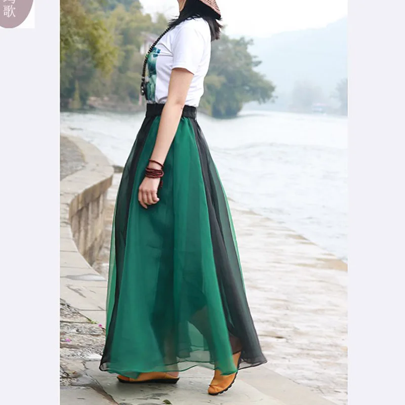 large Plue Size Fashion Fake Molded Silk Organza Tutu Tluffy Fairy Dance Striped Stitching Women Maxi Skirt Designs