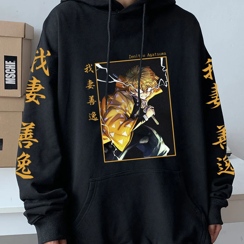 Anime Demon Slayer Hoodie Agatsuma Zenitsu Printed Long Sleeve