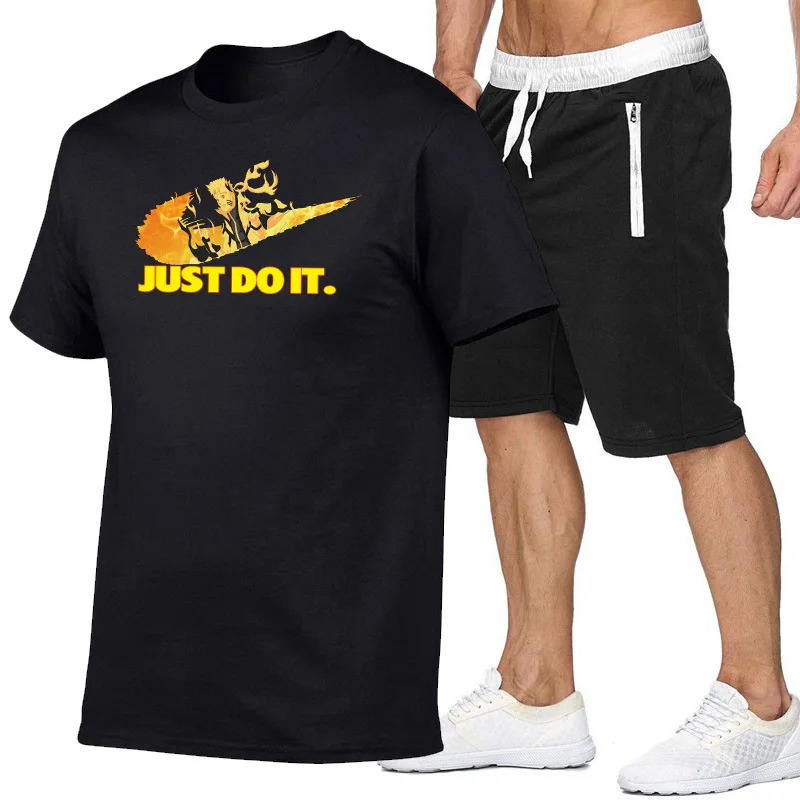 

New Style Naruto T-shirt Athletic Pants Set Summer Just Printed Casual Men's Shorts Europe And America MEN'S Suit