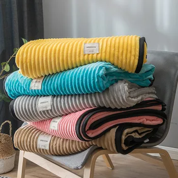 

Soft Pink Yellow Striped Blanket on for Sofa Couch Travel/Bed Cover /Car Decorative Portable Plaids Aircondition Bedspread Throw