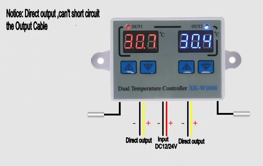 XK-W1088 AC 220V 12V 24V цифровой дисплей двойной термометр регулятор температуры умный термостат контроллер инкубатора двойной зонд