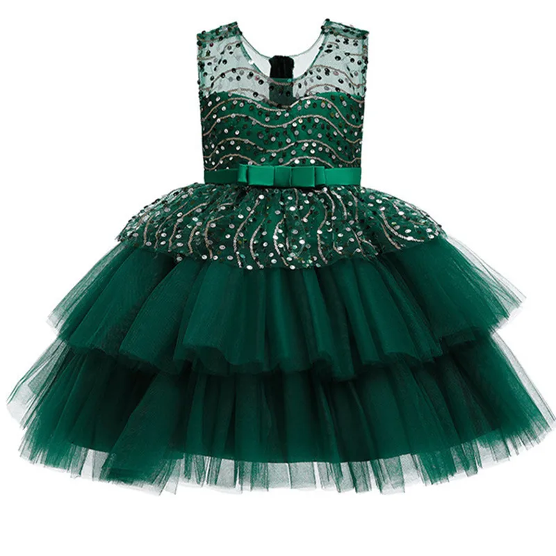Кружевное Нарядное вечернее платье-пачка с блестками; платье принцессы с цветочным рисунком; детская одежда для девочек; детская праздничная одежда для девочек - Цвет: green