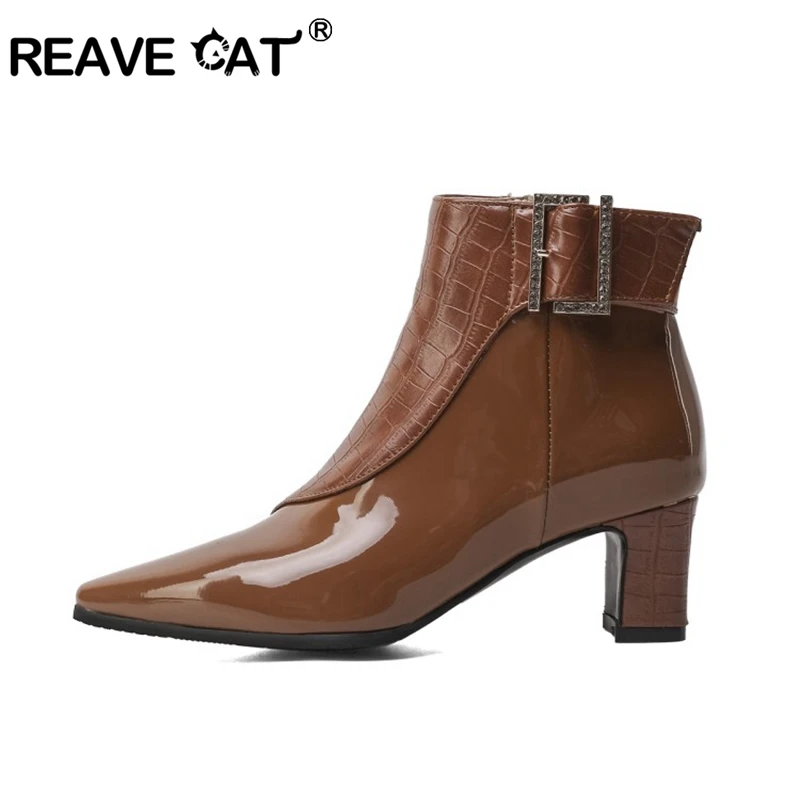 Женские лакированные ботинки до середины икры REAVE CAT Осенние повседневные