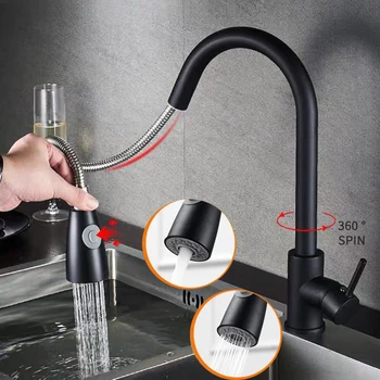 

Painted Black Pull-out Sink Faucet Kitchen Faucet Sink Mixer Taps Swivel Spout Swivel Kitchen Faucets tap Square