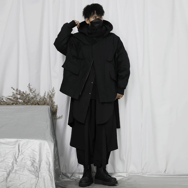 Men's Cotton-Padded Coat Hooded Coat Winter New Thickened Cargo Wind Pocket Decoration Urban Youth Leisure Loose Large Coat