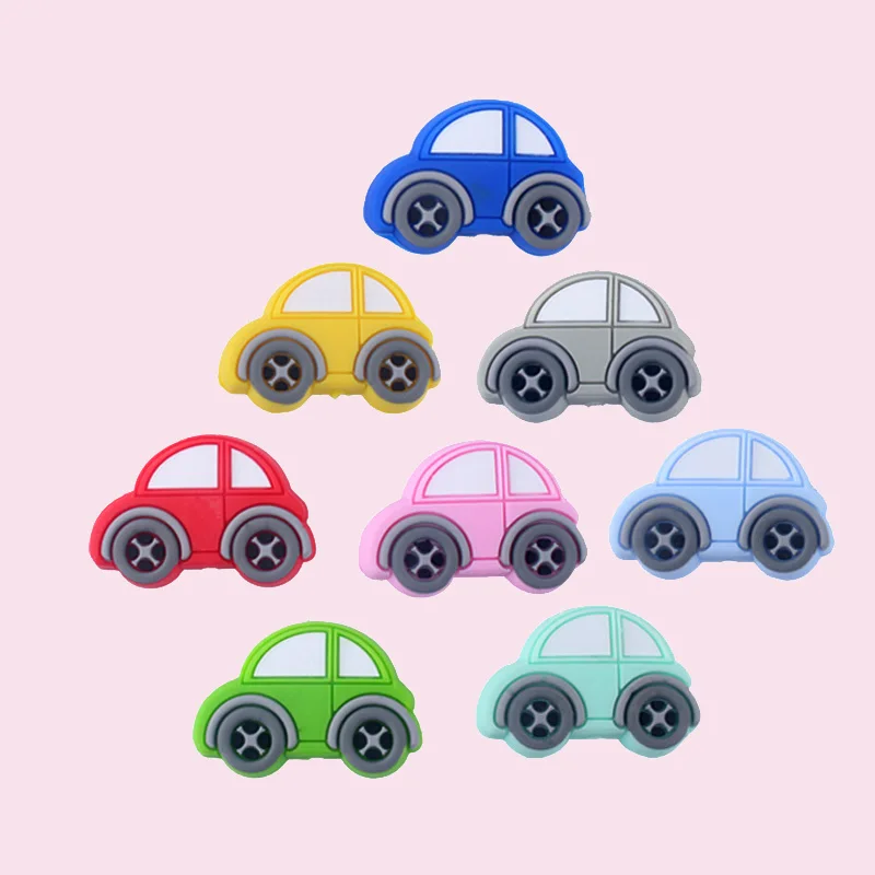 5pcs Cute Car Pendant Teething Accessories Food Grade Teethers Diy Pacifier Chain Bpa Free Baby Silicone Bead