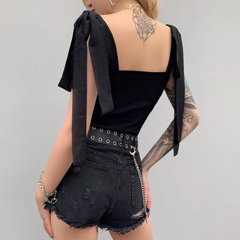 Sexy Camis Tops For Women Lace Up Sleeveless Off Shoulder Slim Clothing Vest Female Fashion New Summer