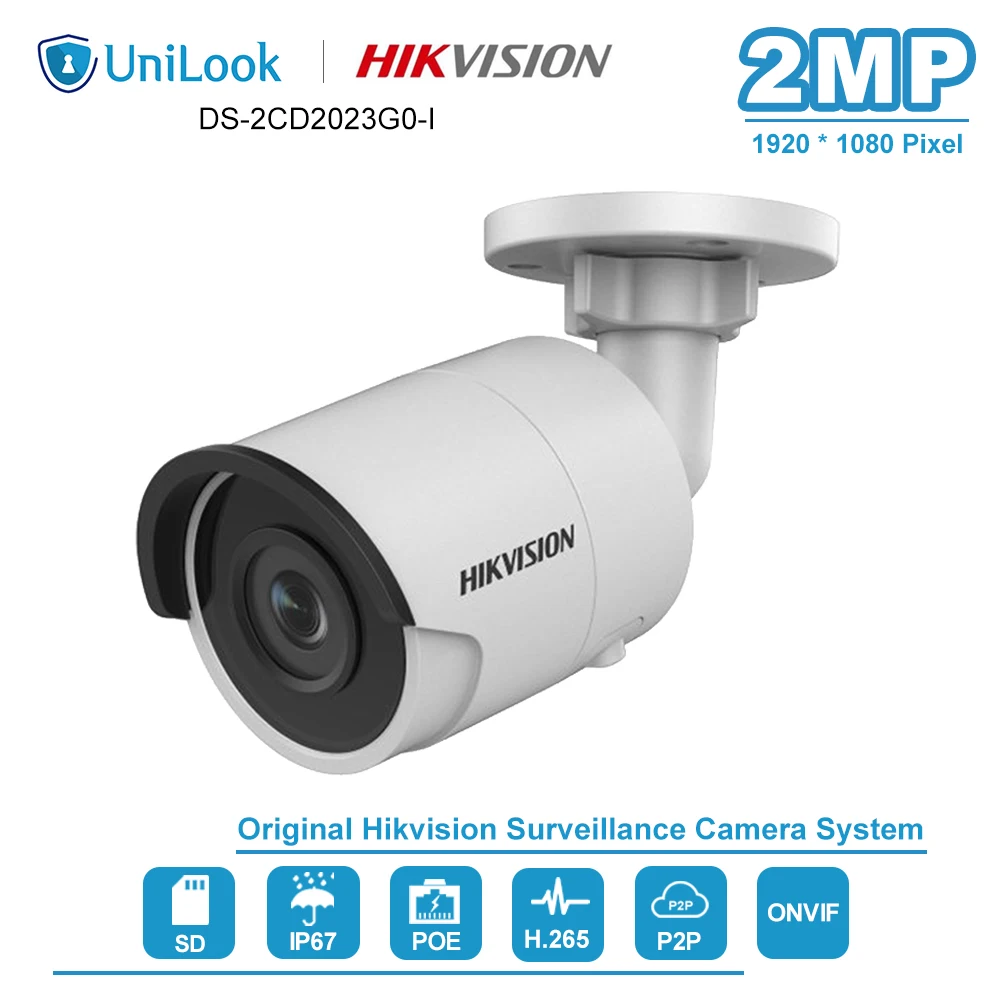 Hikvision 2MP Bullet POE IP камера 2 8/4/6 мм с фиксированным объективом H.265 + Встроенный слот для