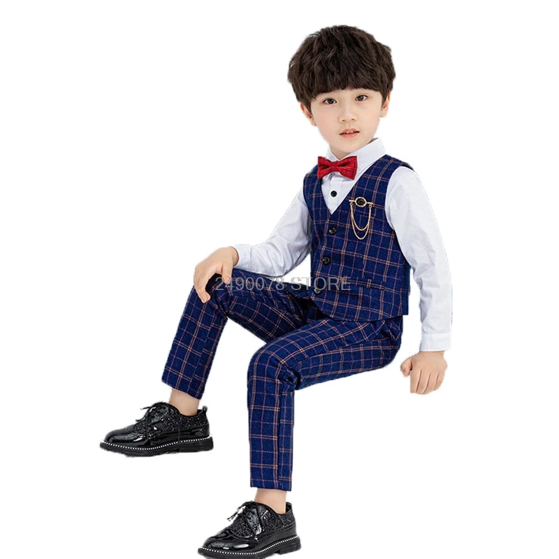 

Торжественный жилет с цветочным рисунком для мальчиков, штаны комплект одежды из 2 предметов, Детский костюм для школы на свадьбу Детский костюм на выпускной