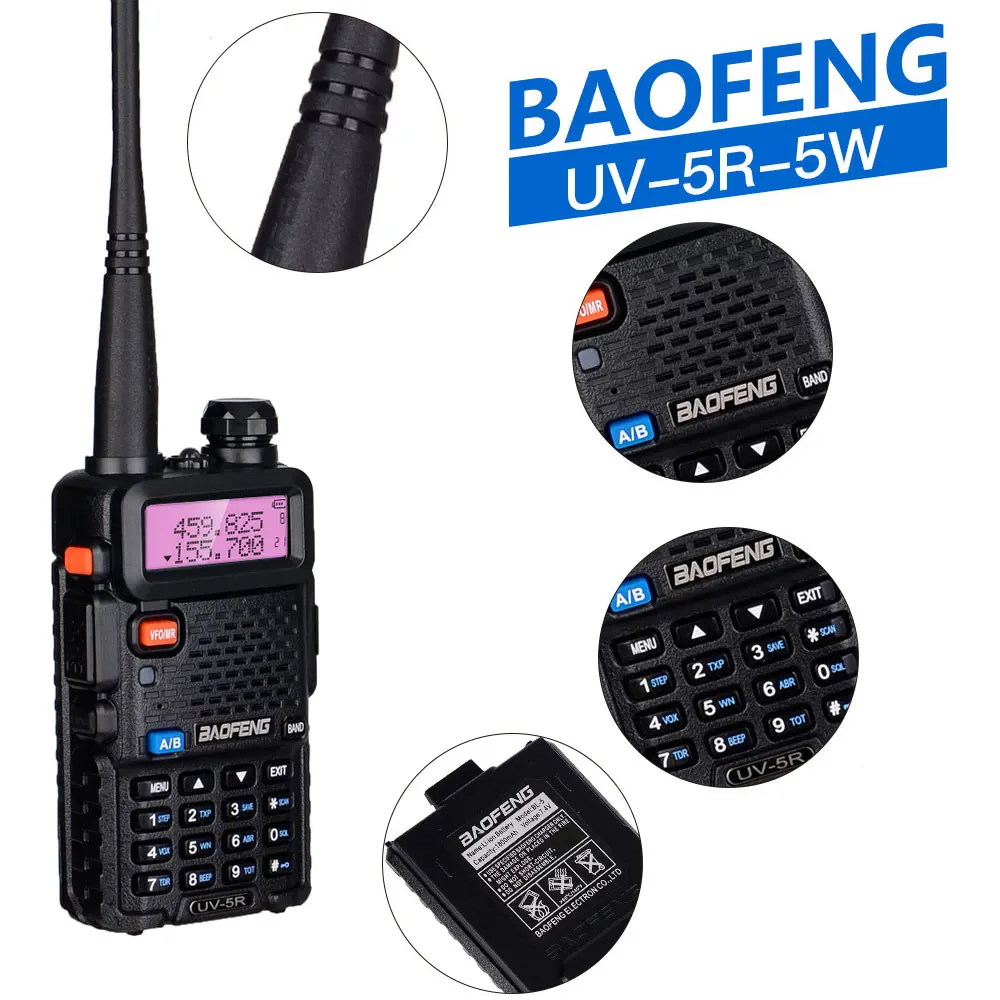 BaoFeng BF-UV 5R(UV-5R 3rd Gen) 5-ваттный двухчастотный двухстороннее радио(136-174Mhz VHF и 400-520 МГц UHF) включает в себя полный комплект